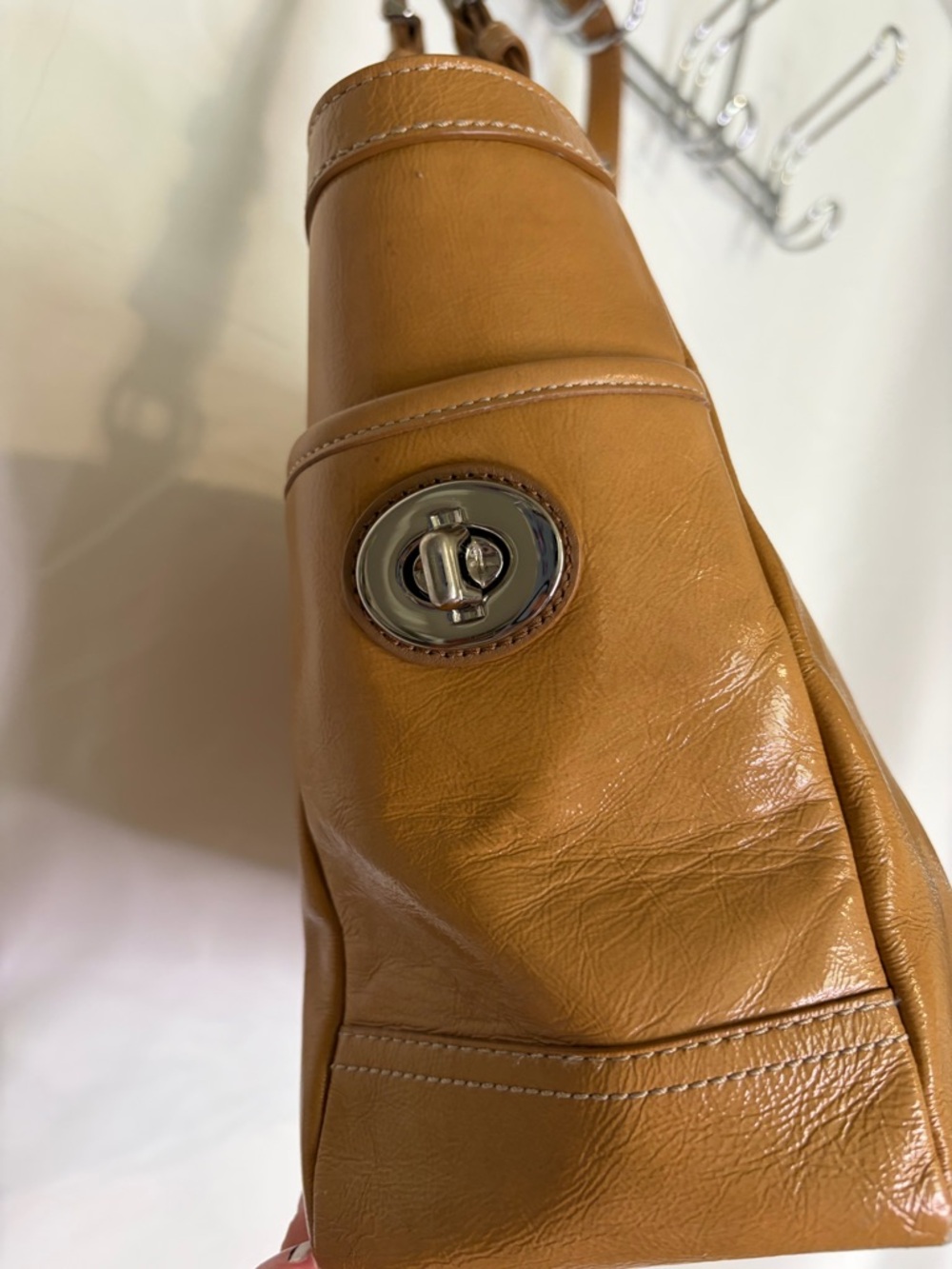Coach Tan Leather Shoulder Bag with Front Pleats - Picture 6 of 12
